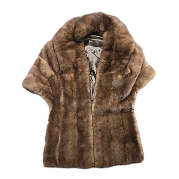 Vintage Fur Stole Cape Small / Medium Light Brown Mink Hollywood Regency